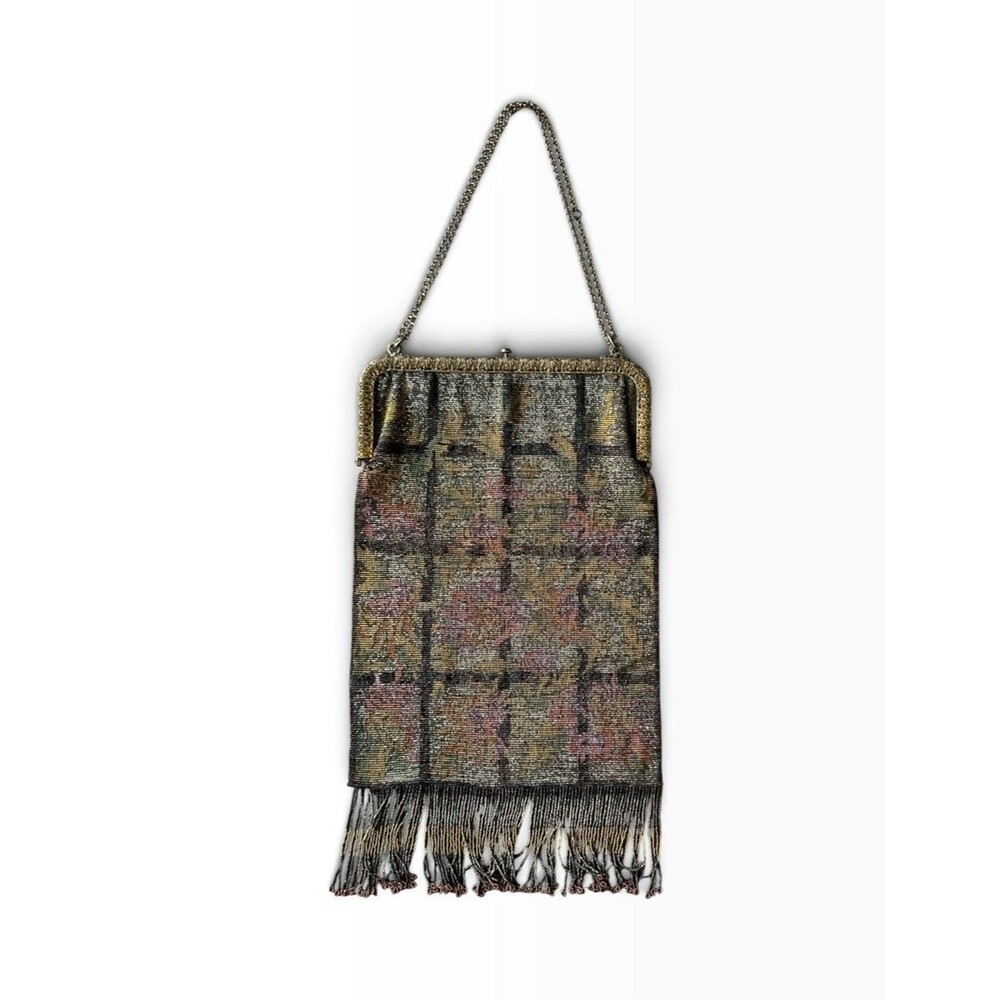 Antique Italian Metal Mesh Purse Floral Fringe Art Deco Flapper Made in Italy